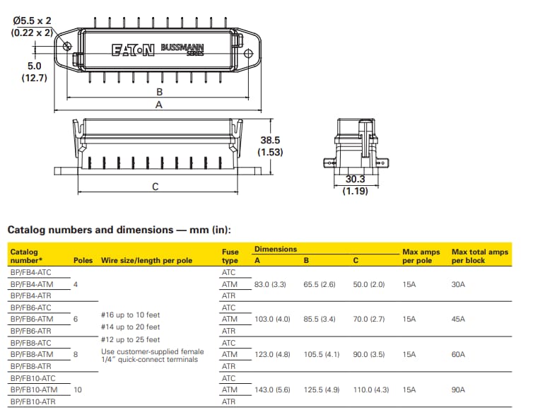 Mechanical Drawing - Eaton Bussmann Splash-Proof Fuse Blocks Mechanical Drawing - Eaton Bussmann Splash-Proof Fuse Blocks
